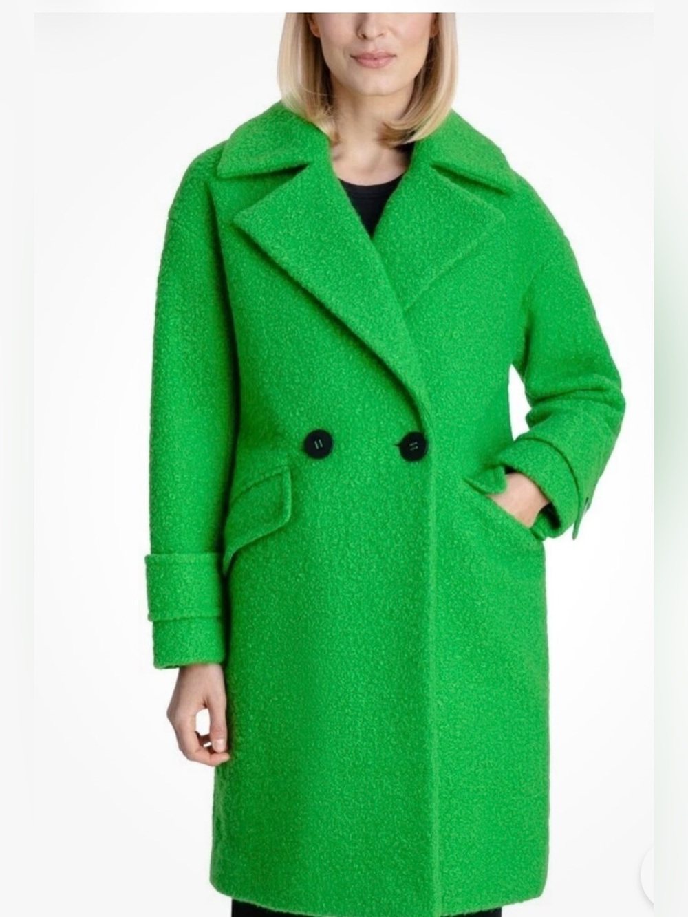 BCBGeneration Bright Green Bouclé Coat with Satin Lining Size L NWT